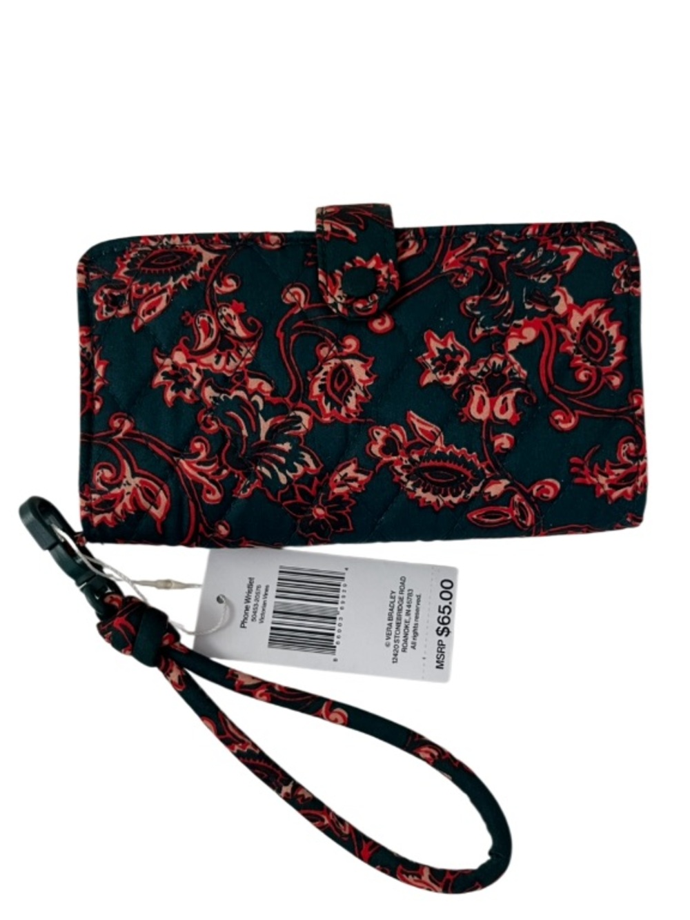 NWT Vera Bradley Floral Quilted Phone Wallet Removable Wristlet Strap Green Red